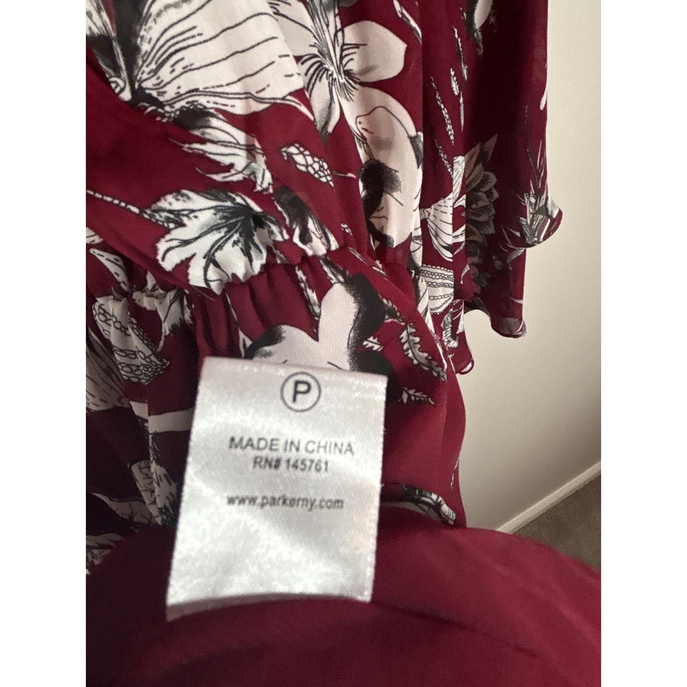 Parker NY Red Rooted Floral Mini Dress Lace Trim Bell Sleeve Women's S NWT - Picture 7 of 9